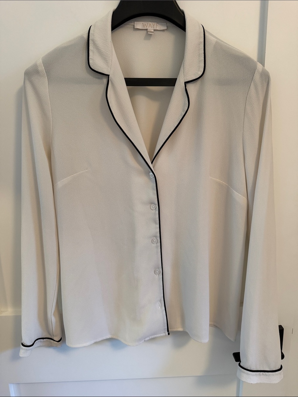 Wayf Cream Blouse with Black Piping Trim